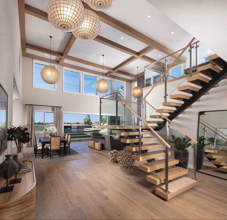 Stainless steel post glass railing indoor straight staircase