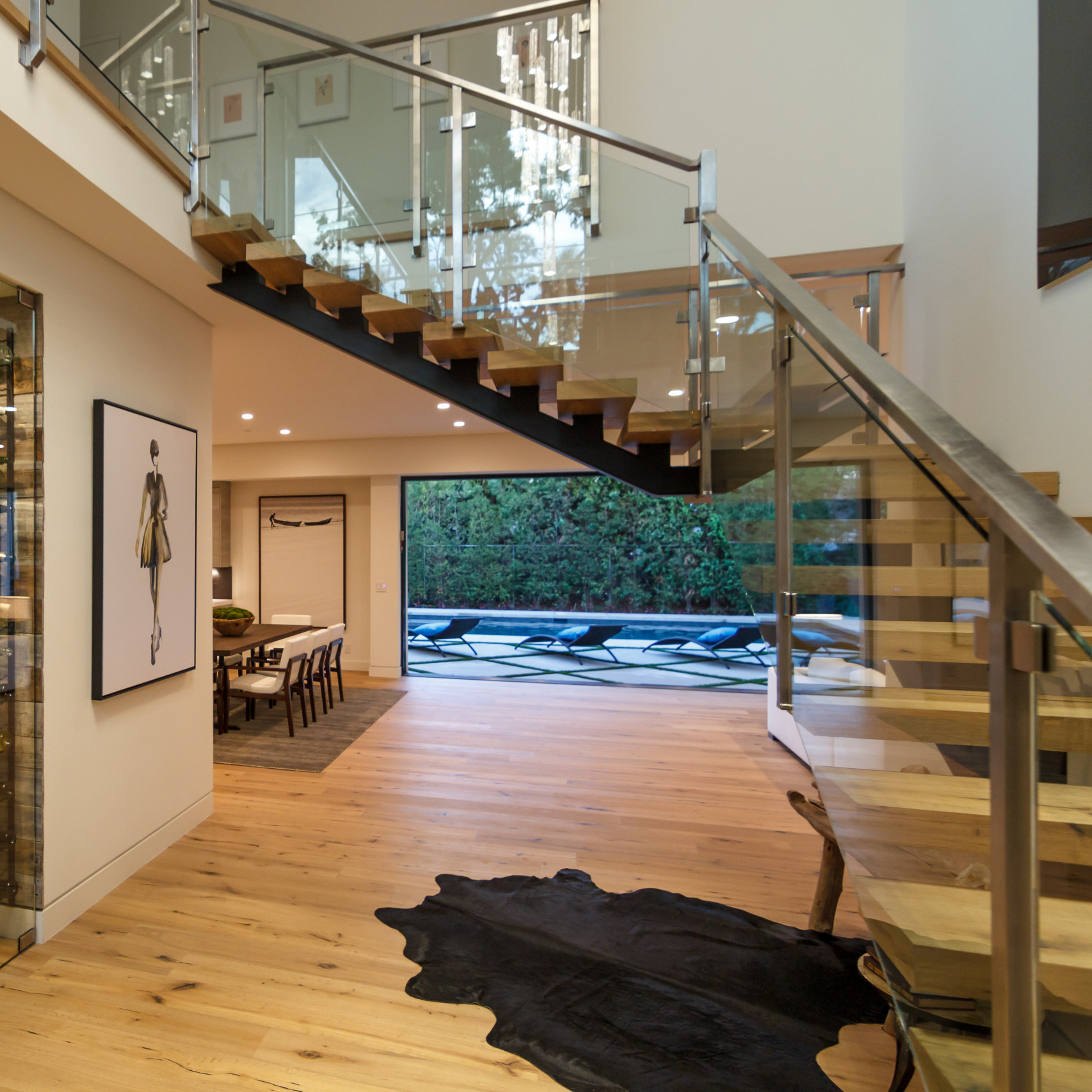 Stainless steel post glass railing indoor straight staircase - Image 2