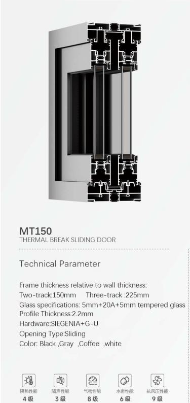 MT150 Thermal Break Aluminum Sliding Glass Door for Commercial&Residential Projects - Image 2