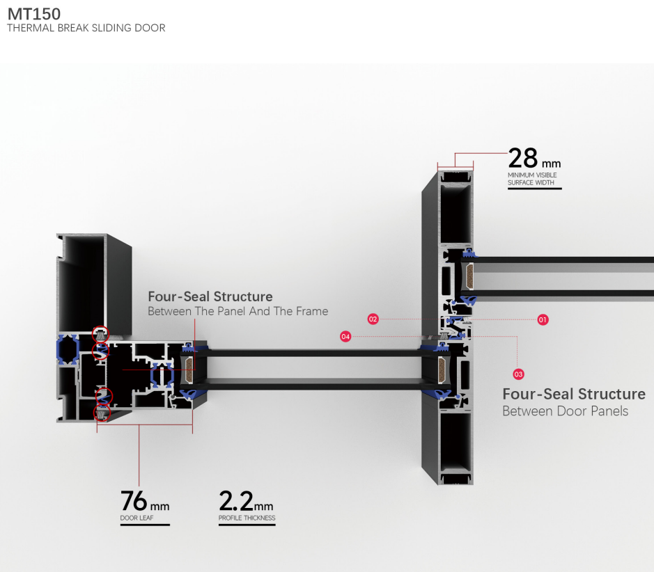 MT150 Thermal Break Aluminum Sliding Glass Door for Commercial&Residential Projects - Image 3